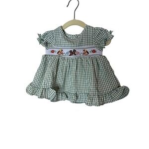 Good Lad Dress Girls 3-6 Months Green Gingham Smocked Horse Embroidered‎